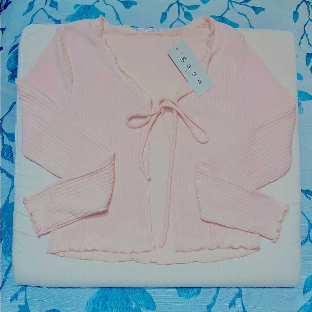 BRAND NEW: GAZE Front-Tie Baby Pink shirt